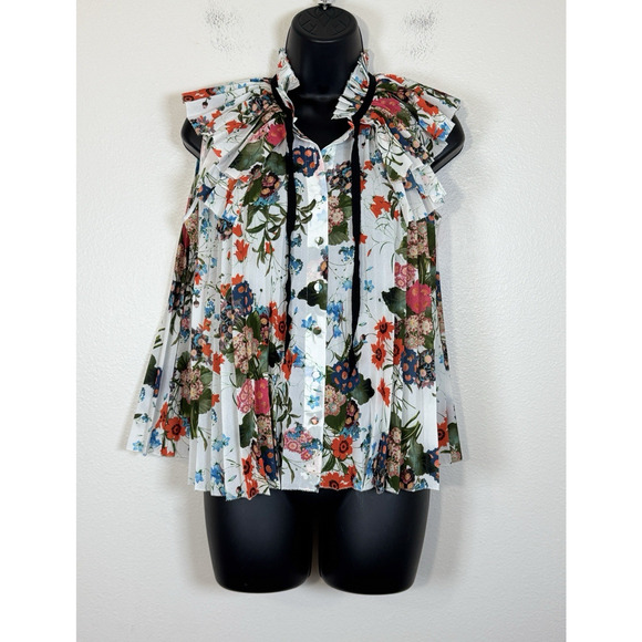 ERDEM x H&M Pleated A-Line Sleeveless Floral Top Victorian Romantic Coquette, 6 - Picture 2 of 9